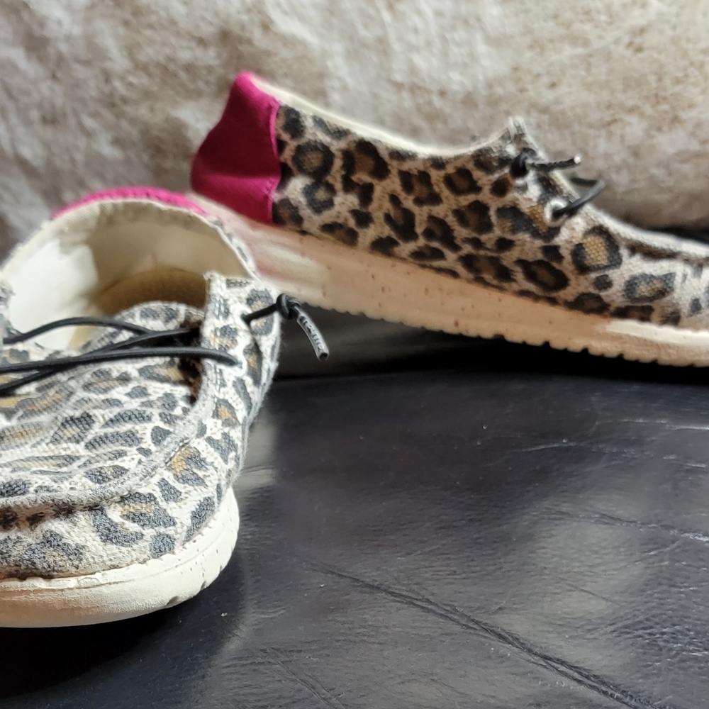 Hey Dude Kids Leopard Print Slippers with Pink Accent